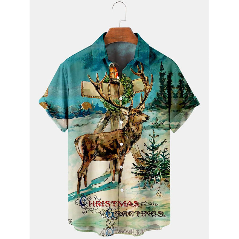 European Size 3D Christmas Printed Shirt Men