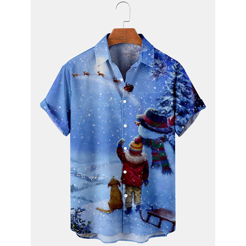 European Size 3D Christmas Printed Shirt Men